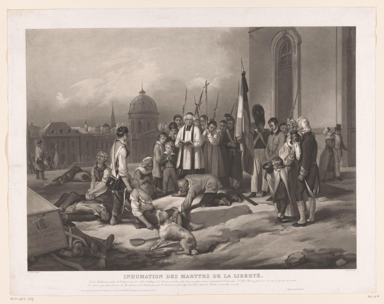 Temmuz Devrimi kurbanlarının cenaze töreni Inhumation des Martyrs de la Liberté (nesne üzerindeki başlık) by Jean Pierre Marie Jazet