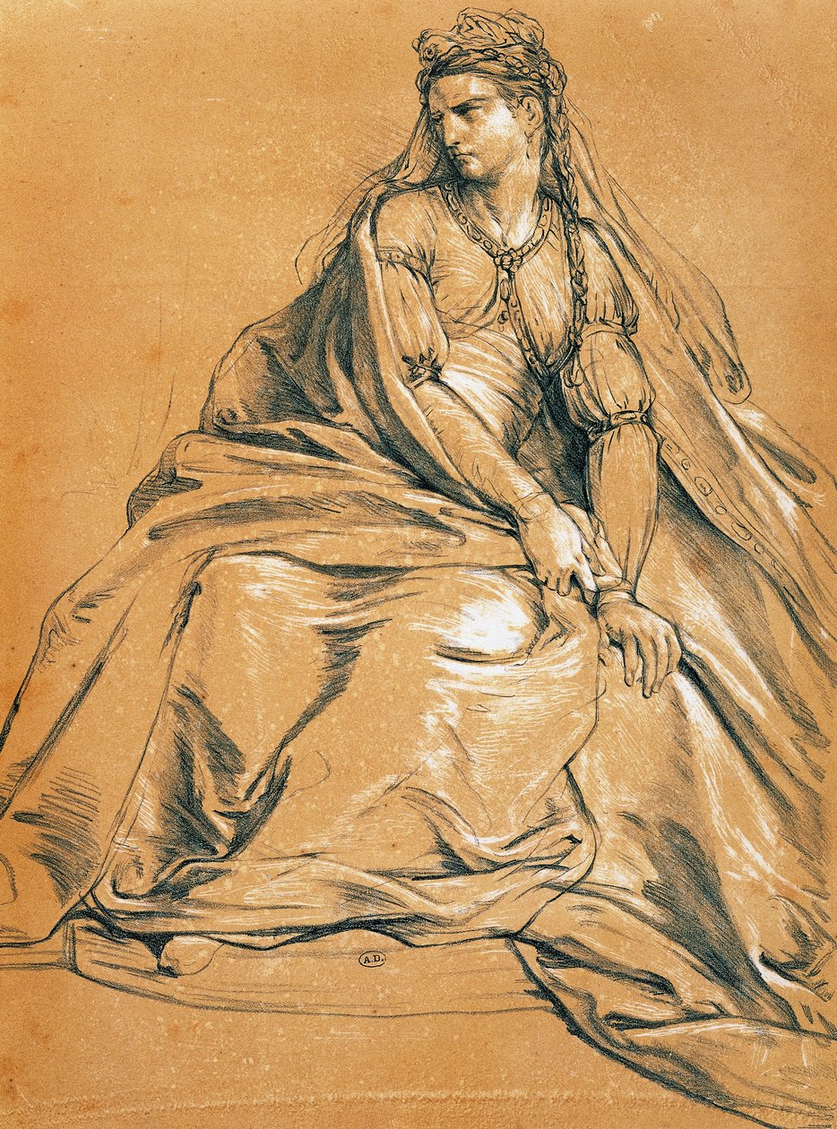 Aktris Adrienne Lecouvreur (1692-1730), Jean Racine'in (1639-1699) Andromaque adlı filminin başrolünde, çizim, Fransa by Jean Racine