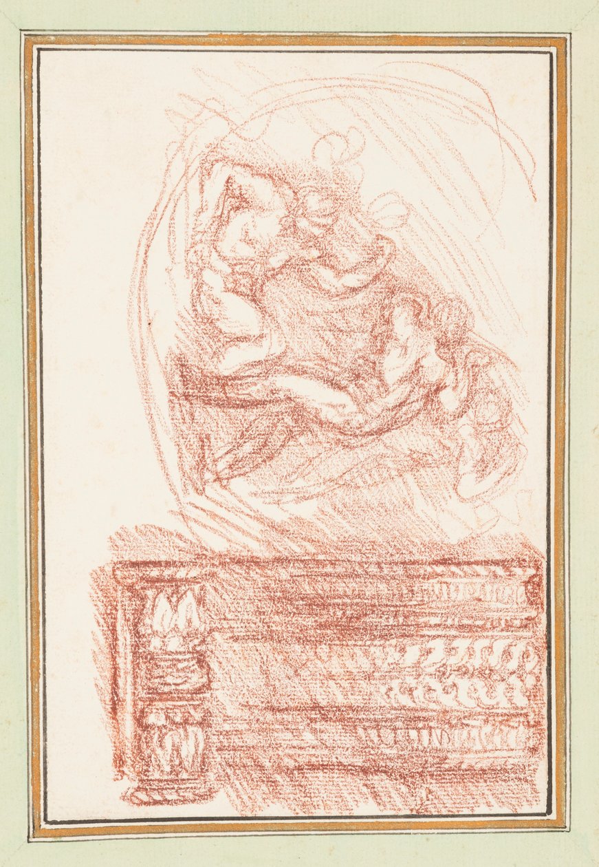 İki erkek figürü ve bir dekoratif motif by Jean Robert Ango