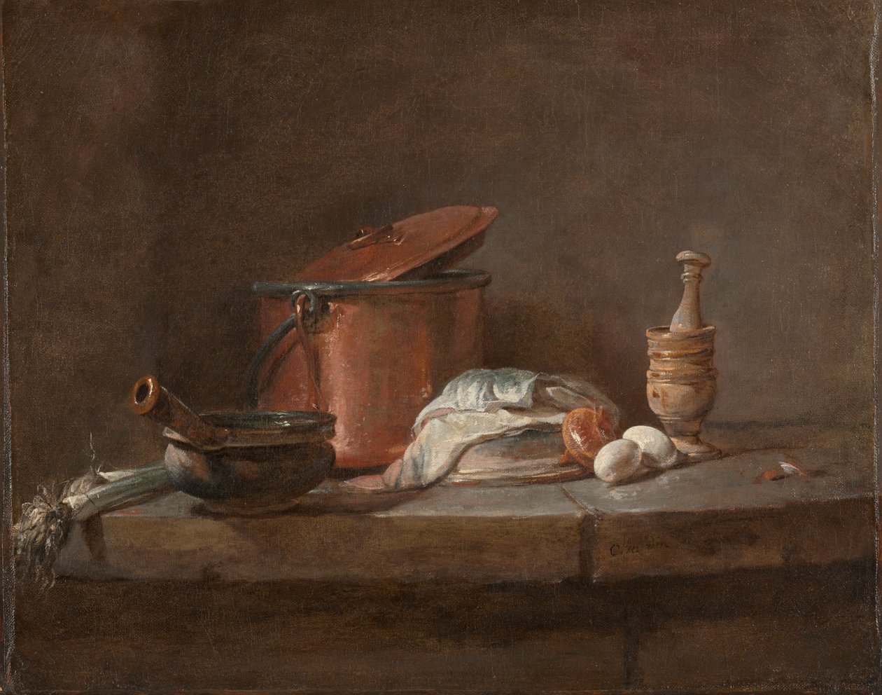 Pırasalı, Balıklı ve Yumurtalı Mutfak Gereçleri by Jean Baptiste Simeon Chardin
