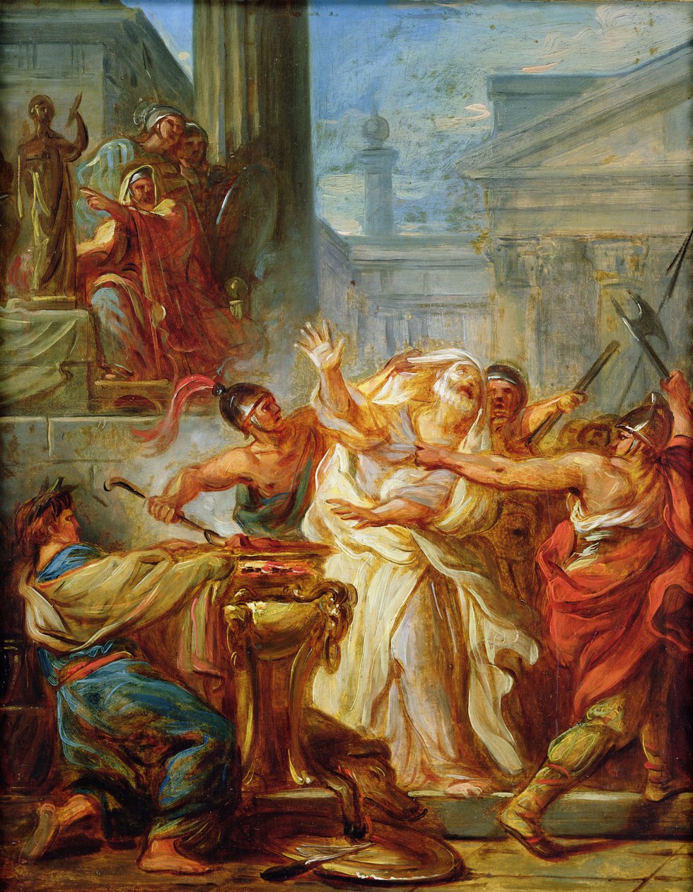 Elazar domuz eti yemeyi reddediyor by Jean Simon Berthelemy