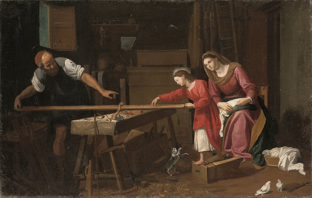 Marangoz dükkanındaki Kutsal Aile by Jean Tassel