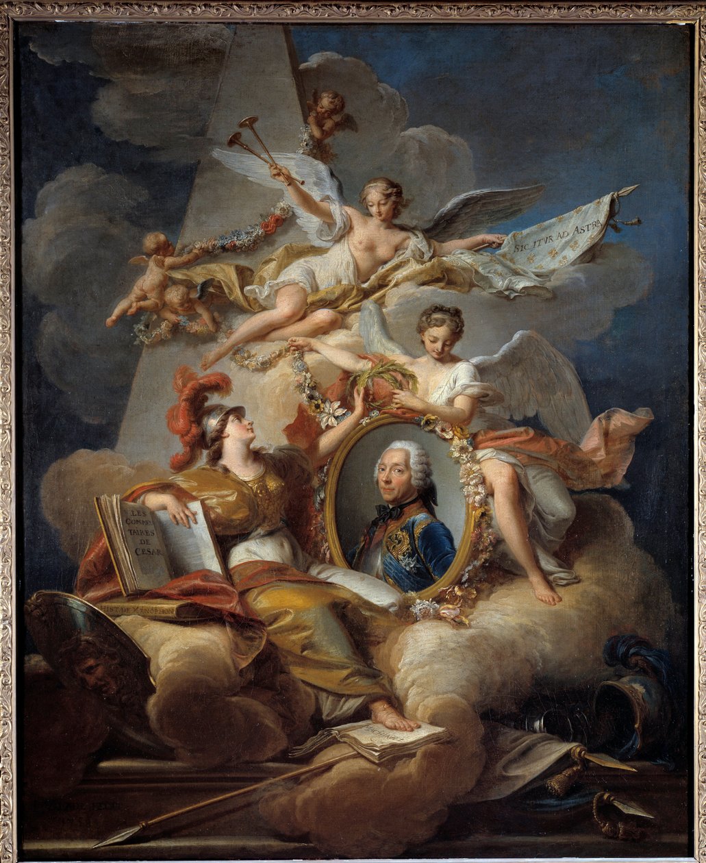 Louis Charles Auguste Fouquet, Belle Isle Dükü, Fransa mareşalinin (1684-1761) alegorik portresi. Bir resimde resim yapmak. Jean Valade (1709-1787) 1758 Sun tarafından boyama. 1x0.8 m by Jean Valade