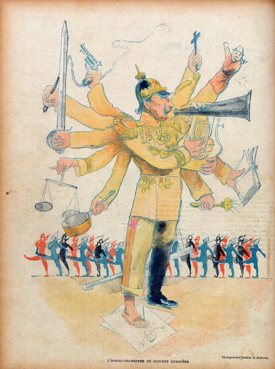 William II (1859-1941) (Kaiser Wilhelm II Alman imparatoru ve Prusya Kralı) - Avrupa konserinin erkek orkestrası - 26 Kasım 1898 tarihli “” Le Rire” deki karikatür - Jean Veber