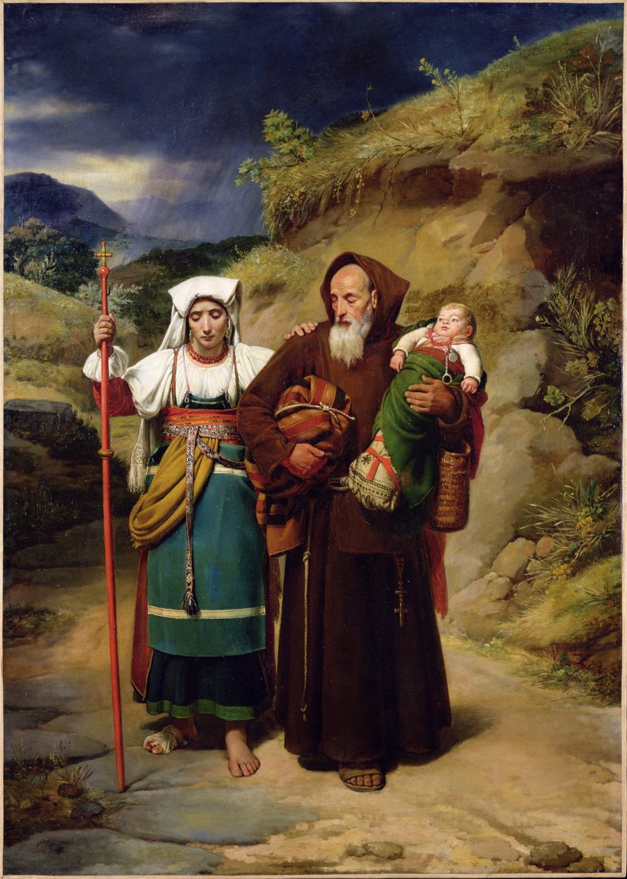 A Monk Helping a Pilgrim  by Jean Victor Schnetz