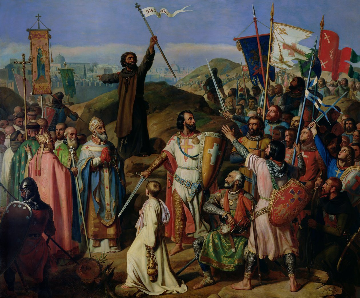 Kudüs çevresinde Haçlı alayı by Jean Victor Schnetz