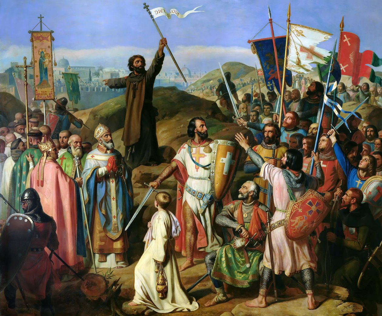 Haçlıların Kudüs surları etrafında yalınayak alayı, 14 Temmuz 1099 by Jean Victor Schnetz
