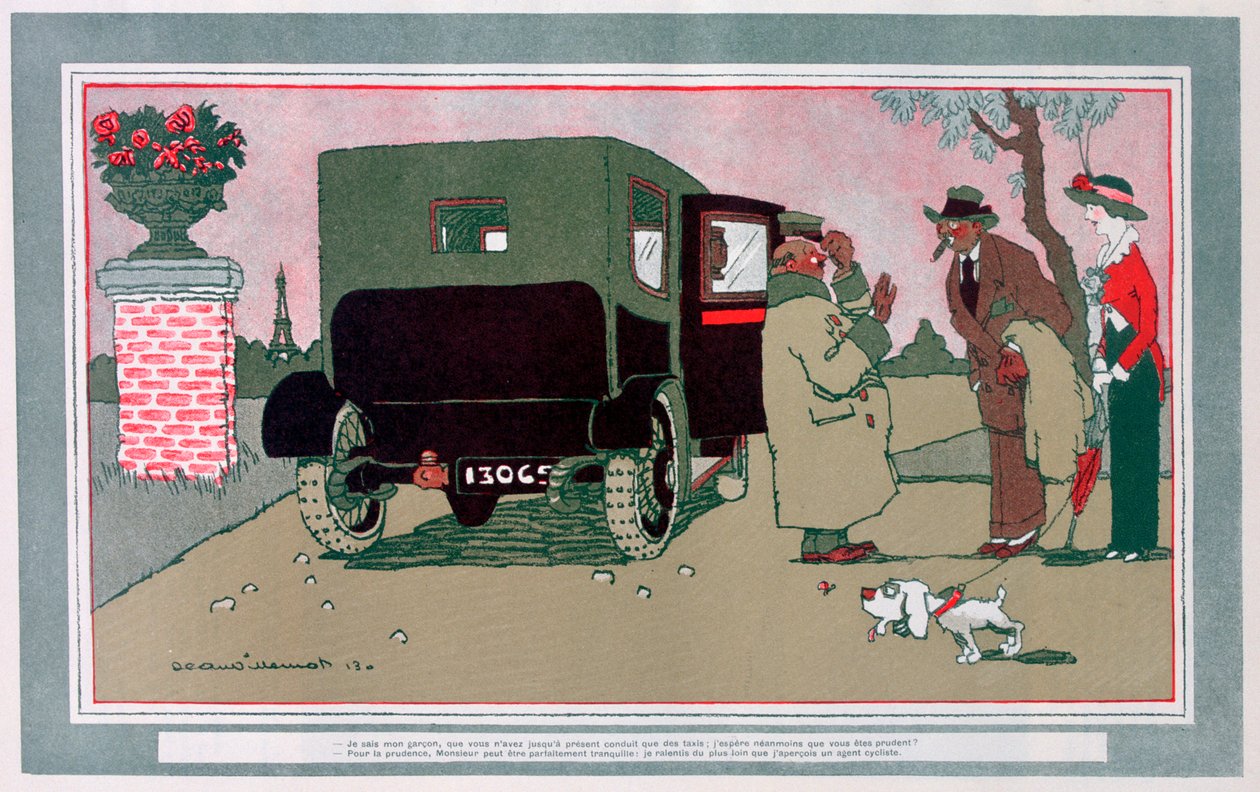 'Yeni şoför', Fransız otomobil çizgi filmi, 1913 by Jean Villemot