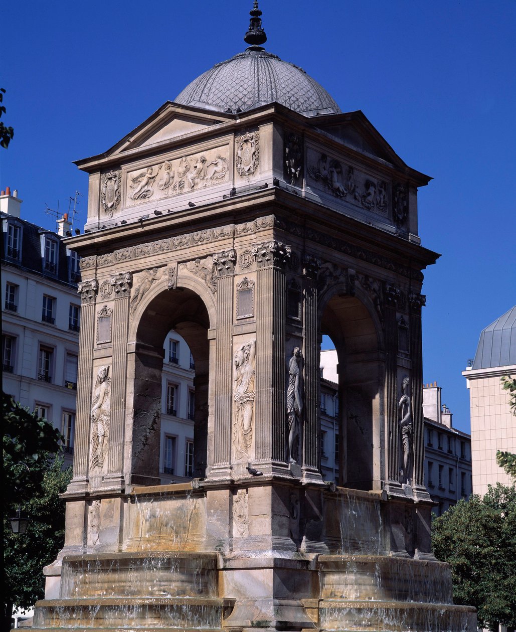 Mimari: Masumlar çeşmesinin görünümü. Mimarlar Jean Goujon, Augustin Pajou ve Pierre Lescot tarafından tasarlandı. 1546-1549. Joachim du Bellay, Paris