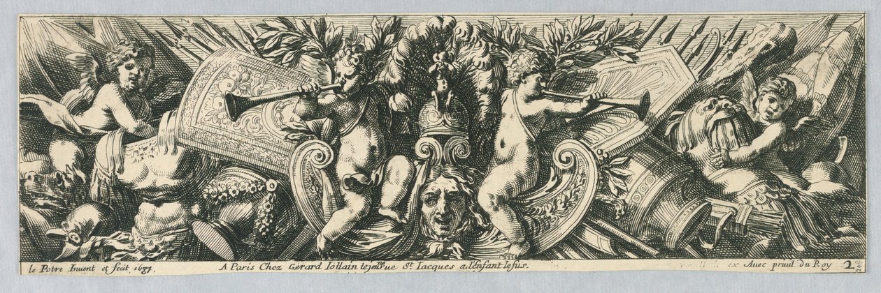 Frizler: Silah Kupaları ve Putti by Jean le Pautre