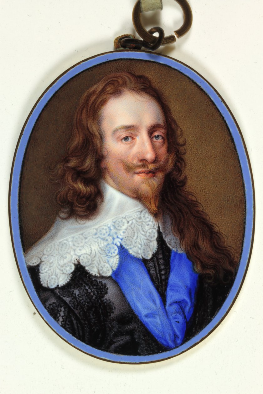 Dantel yaka ve Jartiyer mavi Kurdele ile mor siyah alışkanlıkta Kral I. Charles by Jean the Elder Petitot