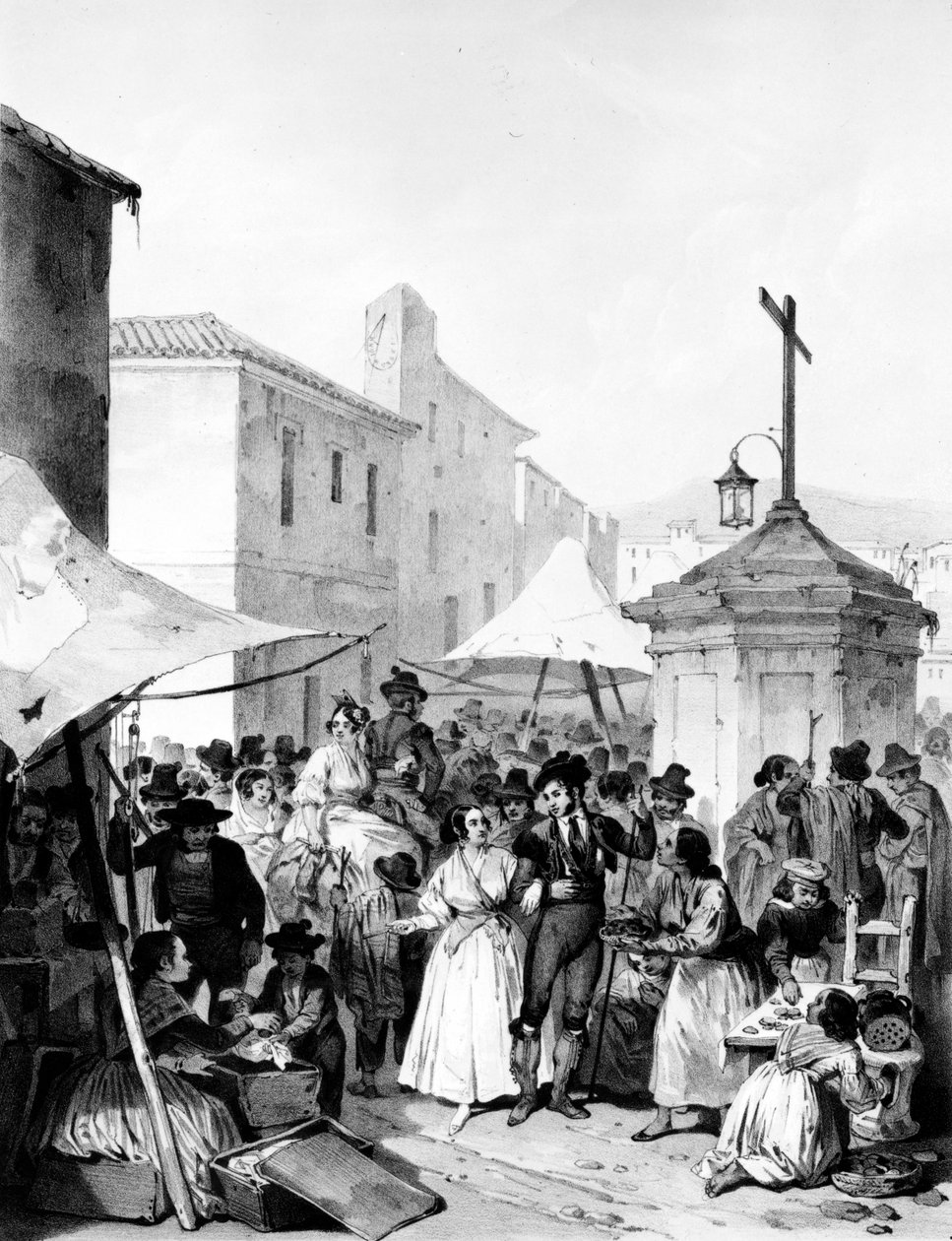 Mayrena Fuarı, Bayot tarafından kazınmış, 1842 by Jenaro Pérez Villaamil