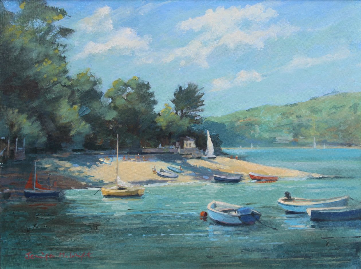 Fishermans Cove Salcombe , gemideki petrol , 2016 by Jennifer Wright