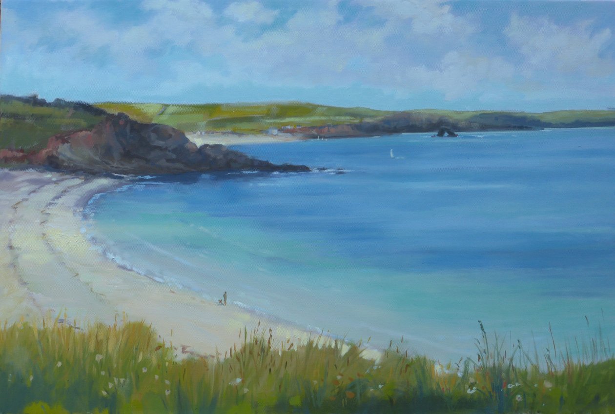 Thurlestone Plajı, sakin yaz günü, 2016, petrol. by Jennifer Wright