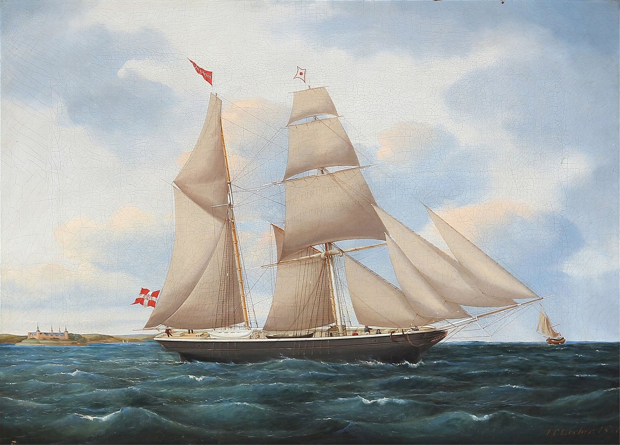 Arka planda Kronborg ile bir yelkenli gemi Johanne ile deniz manzarası by Jens Thielsen Locher