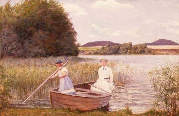 Sanatçının Karısı ve Kızı Kürekli Kayıkta by Jens Jensen Egebjerg