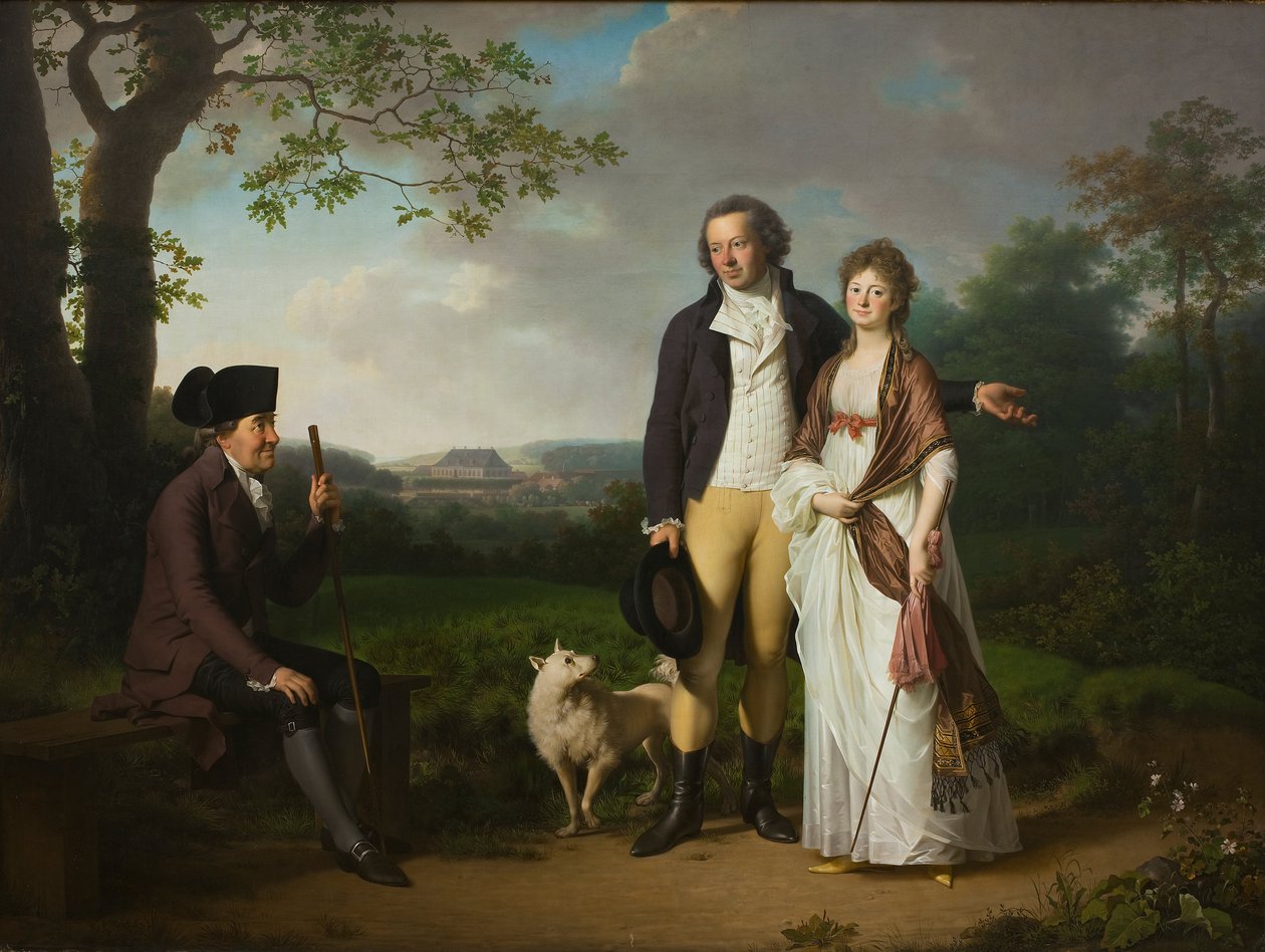 Niels Ryberg, oğlu Johan Christian ve gelini Engelke ile birlikte, kızlık soyadı Falbe, 1797 by Jens Juel