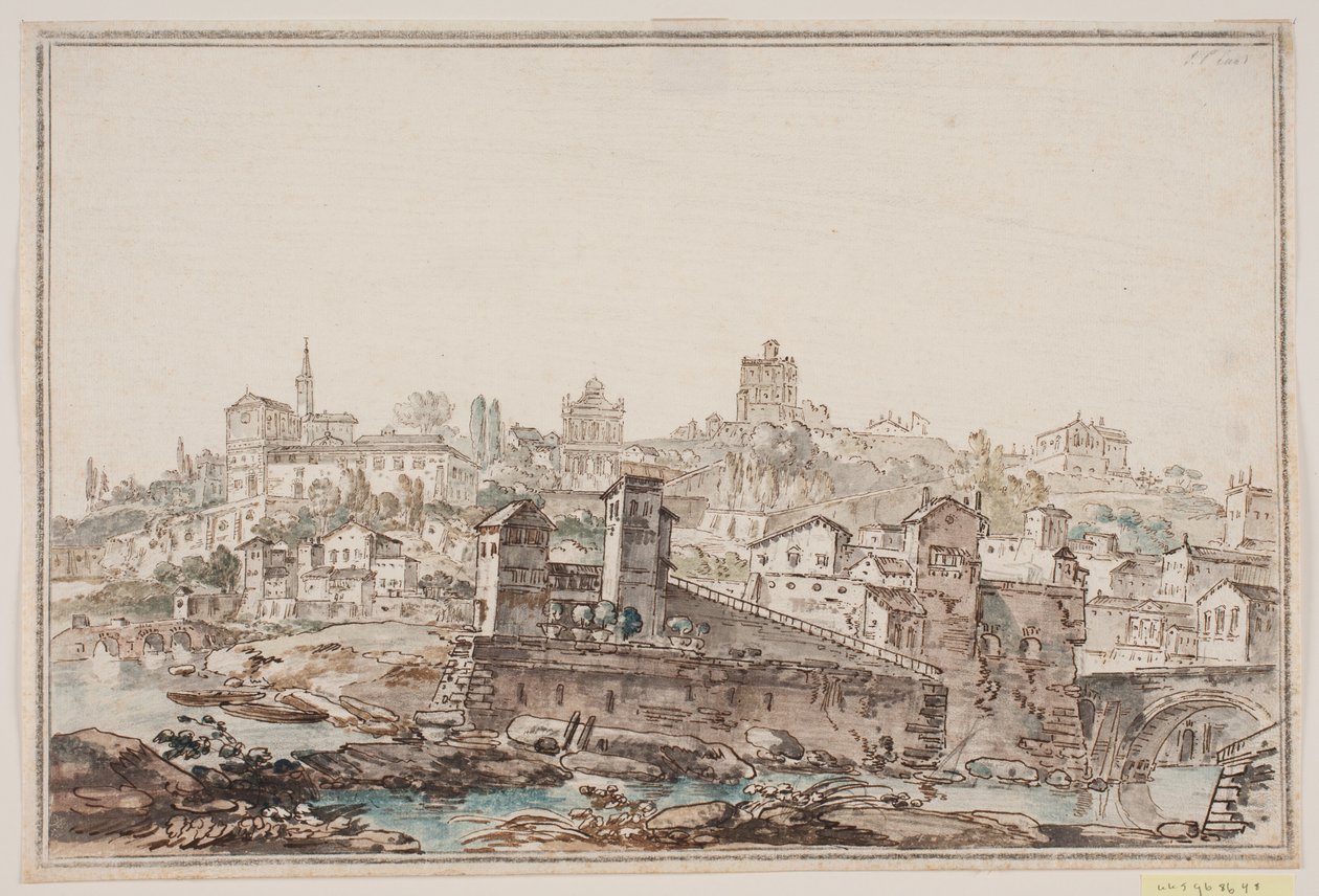 Nehir kenarında evleri ve kilisesi olan şehir prospektüsü. Antik Roma by Jens Petersen Lund