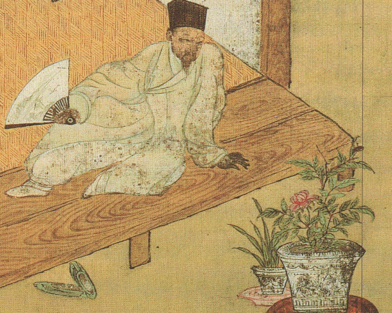 The close-up of the picture tilted Taking a rest after reading books is to be a self portrait of the painter Jeong Seon by Jeong Seon