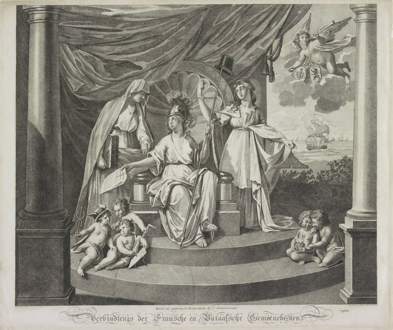 Fransa ile İttifak Alegorisi, 1795 Fransız ve Batavian Commonwealths Bağlantısı (nesne üzerinde başlık) by Jeremias Snoek