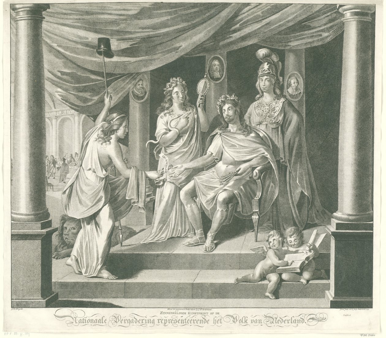 Ulusal Meclis Üzerine Alegori, 1796 Hollanda Halkını Temsil Eden Ulusal Mecliste Sembolik Sanat Baskısı (nesne üzerindeki başlık) by Jeremias Snoek