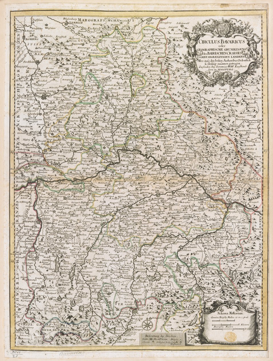 Bavyera Haritası, c.1695 (renkli gravür) by Jeremias Wolff