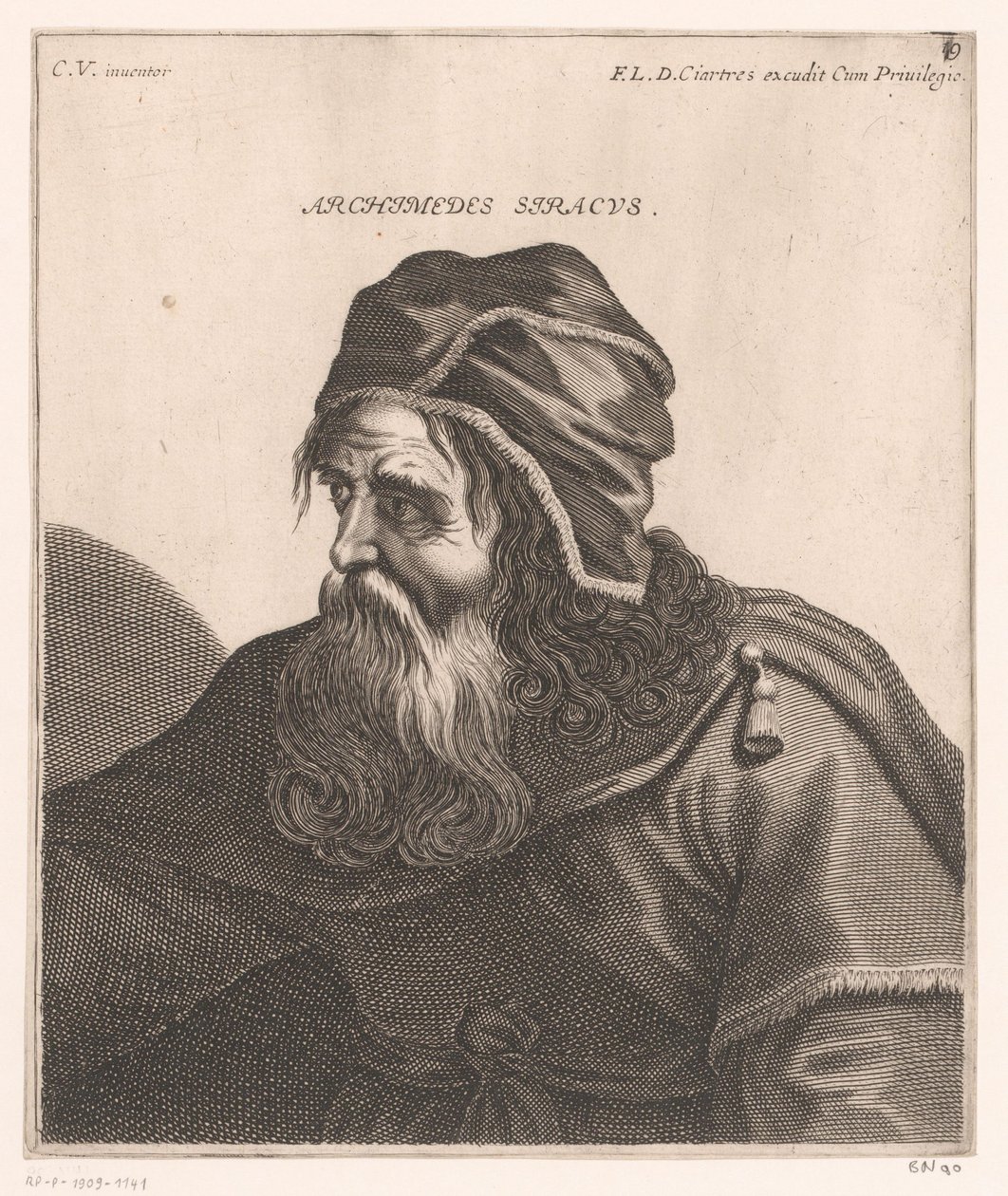 Arşimet portresi Arşimet Siracusa. (nesne üzerindeki başlık) Filozofların ve kralların büstleri (seri başlığı) by Jerôme David (attributed to)