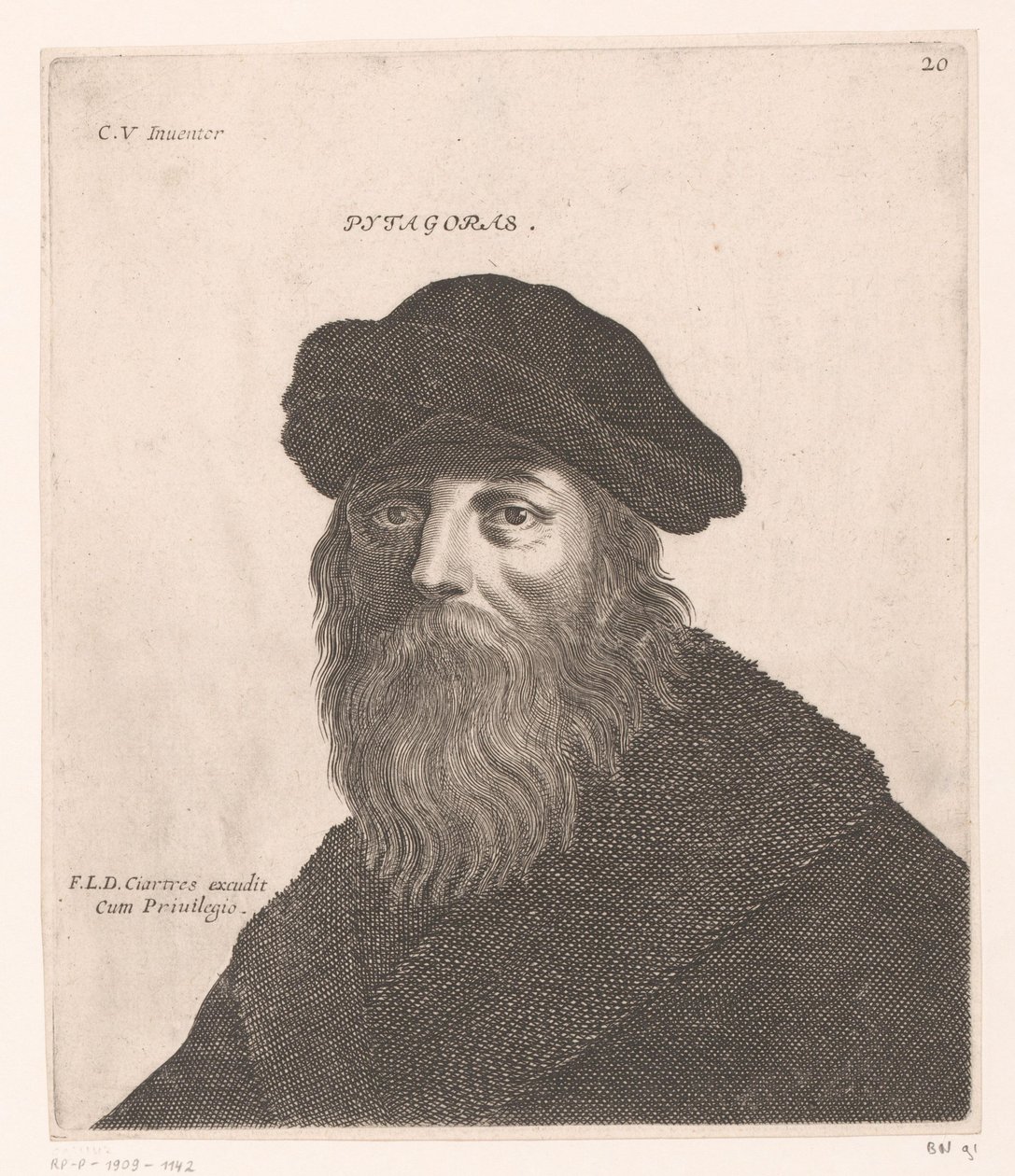Pisagor portresi Pitagor. (nesne üzerindeki başlık) Filozofların ve kralların büstleri (seri başlığı) by Jerôme David (attributed to)