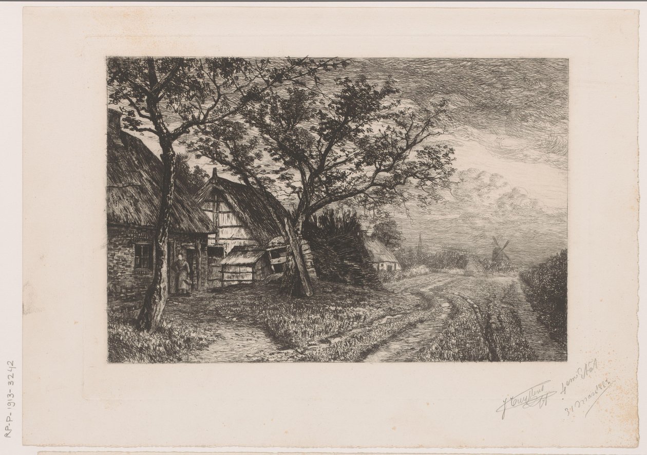 Çiftlikler ve değirmen ile manzara by Jerôme Tuyttens (signed by artist)