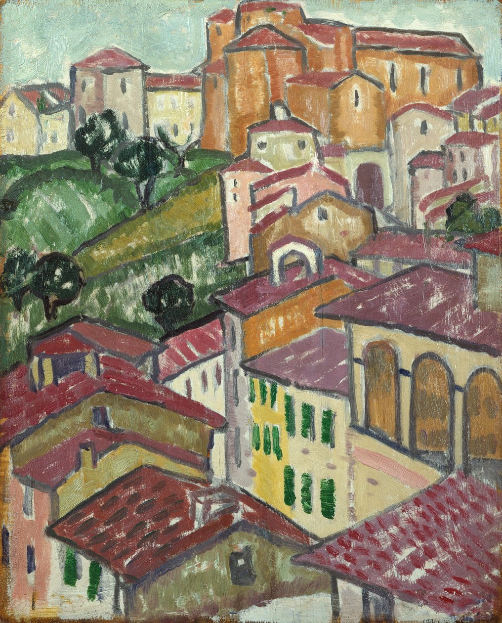 Bir Sienese Köyü (panelde yağ) by Jessica Stewart Dismorr