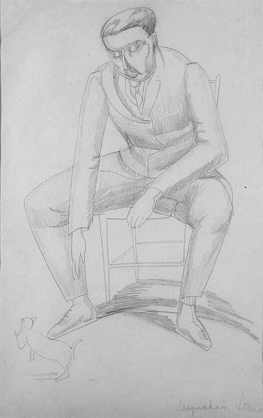 Wyndham Lewis (1884-1957), Cat ile birlikte, 1920 dolayları (kağıt üzerine kurşun kalem) by Jessica Stewart Dismorr