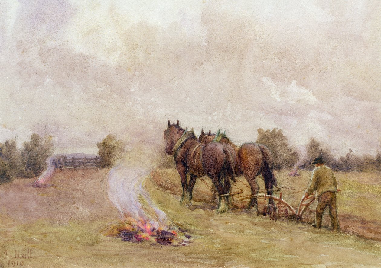 Tarlada Ateşli Çiftçilik Sahnesi, 1910 by Jessie Hall