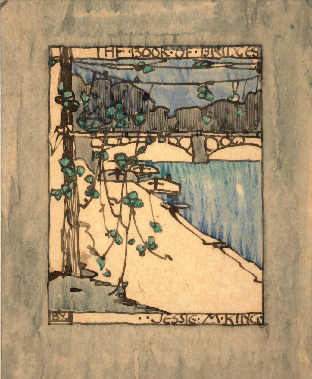 "Köprüler Kitabı" için ön yüz, c.1911 (kağıt üzerine suluboya ve mürekkep) by Jessie Marion King