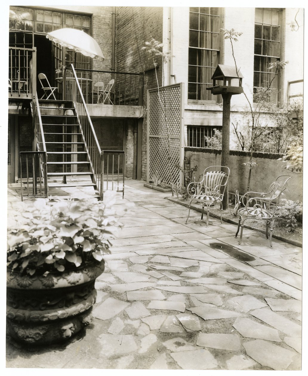 kuş evi ile arka bahçe verandası, New York, ABD, c.1905-40 (jelatin gümüşü fotoğraf) by Jessie Tarbox Beals