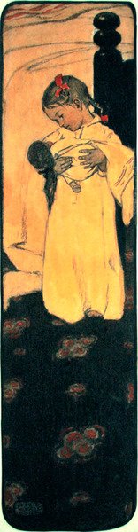 Oyuncak Bebekli Küçük Kız (kağıt üzerine kalem, sulu boya ve vernik) by Jessie Willcox Smith