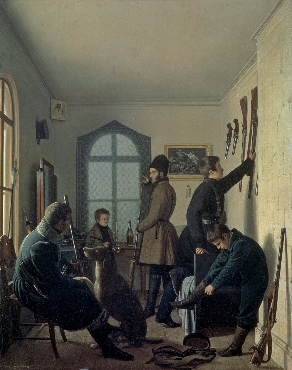 Preparations for Hunting, 1836 by Jevgraf Fiodorovitch Krendovsky