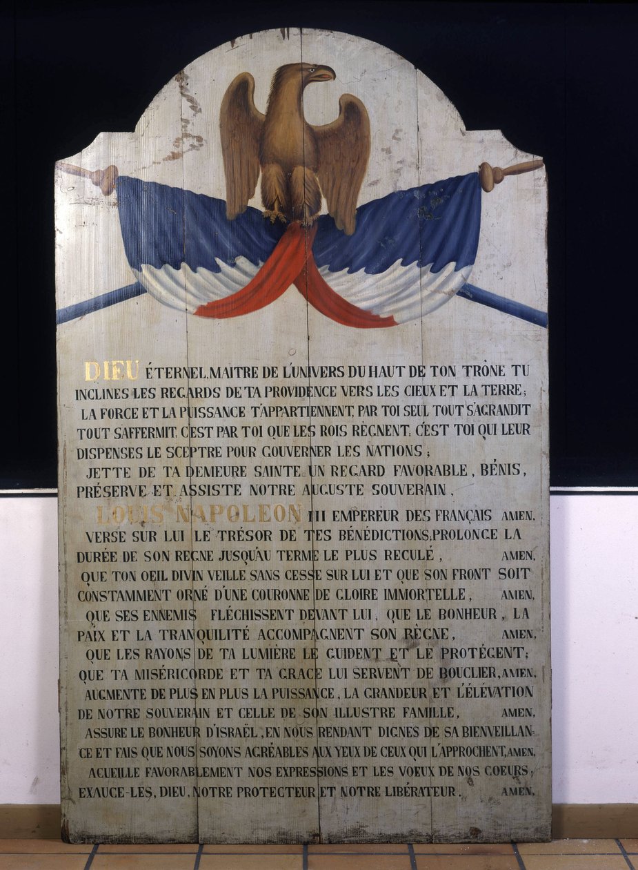 Ahşap üzerine yazıt: İmparator Napolyon III için Fransızca Yahudi duası. 19. yüzyıl Alsas by Jewish School