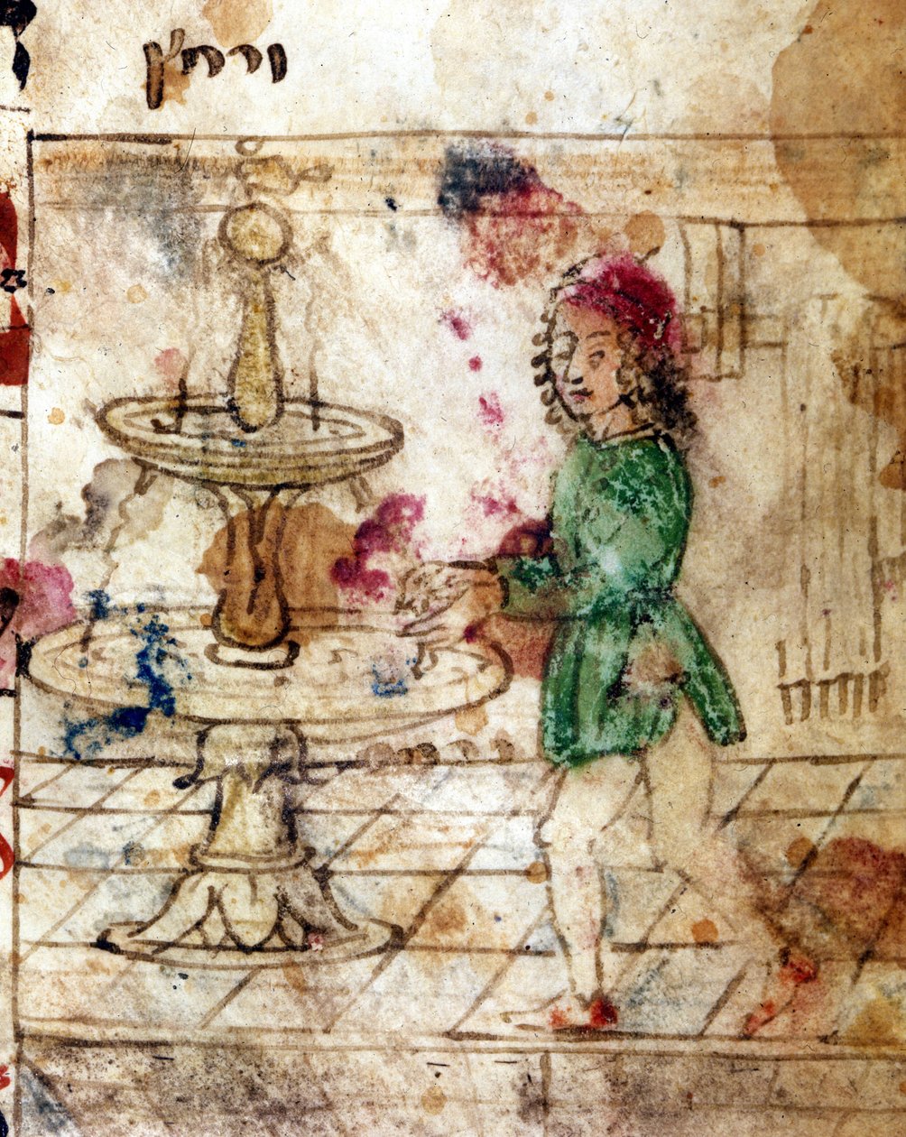 Yahudilik: ritüel abdest. İbranice bir Machazor sayfasından alınan minyatür. 15. yüzyıl. Biblioteca Palatina, Parma by Jewish School