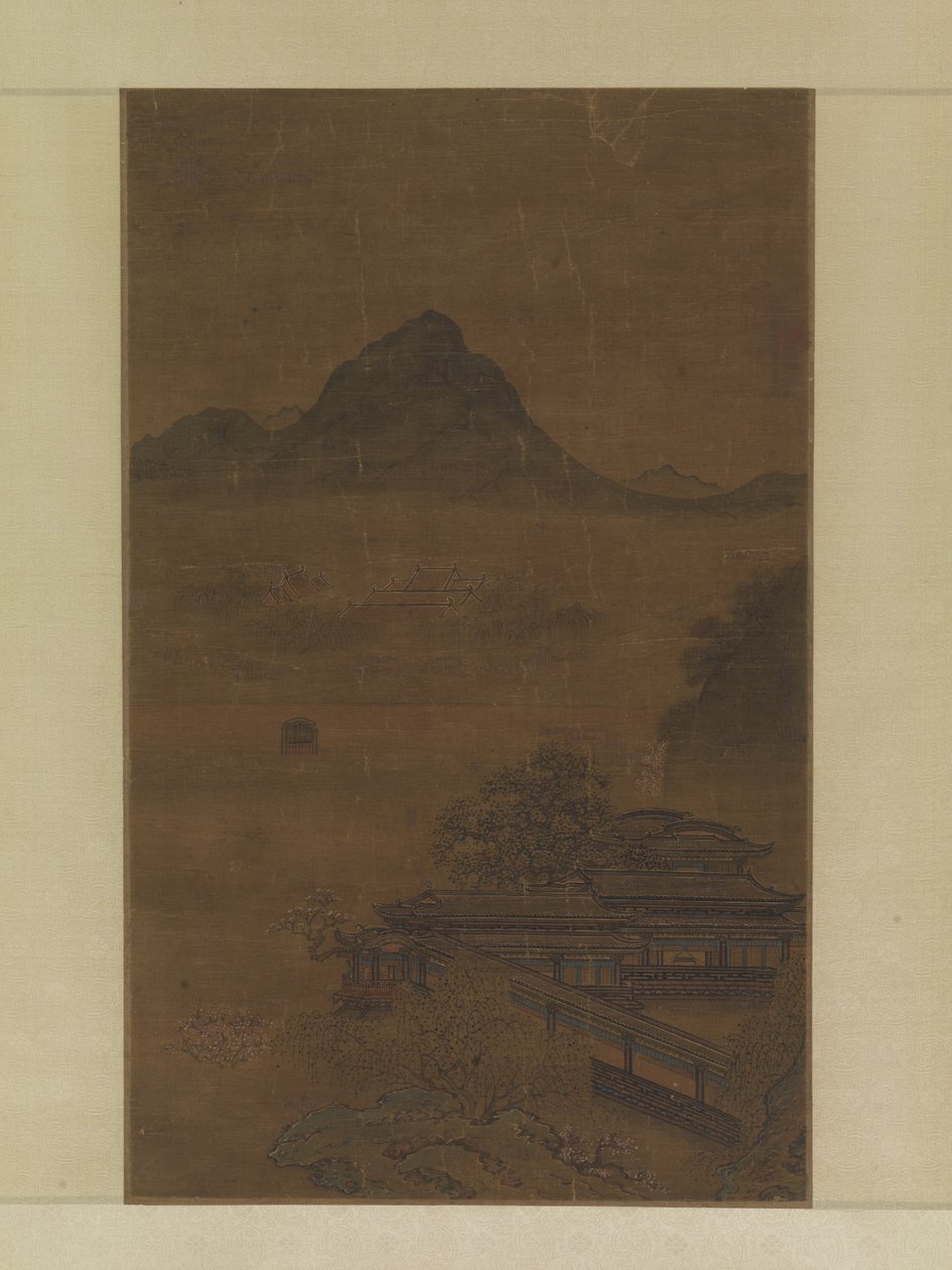 Bahar Sislerinde Saray Köşkleri (ipek üzerine mürekkep, renk ve altın) by Jiang Yuan