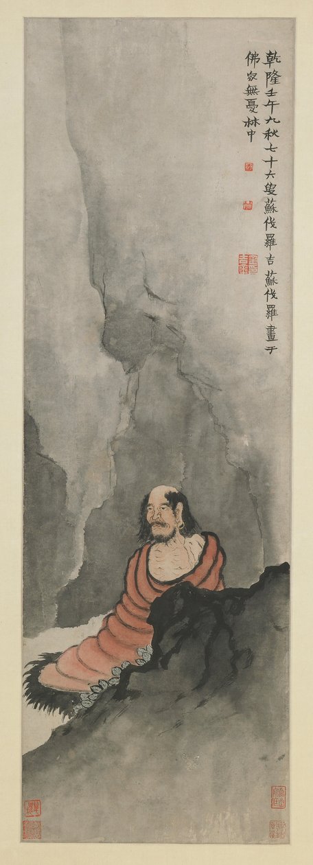 Bodhidharma Meditasyon, Qing hanedanı, 1762 (kağıt üzerinde mürekkep ve renkler) by Jin Nong