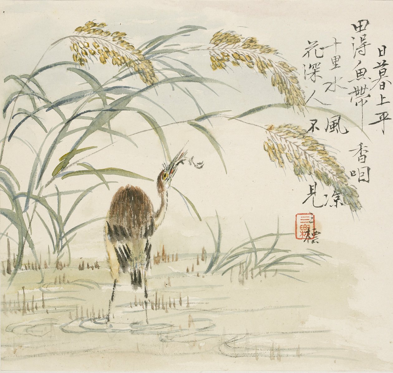 Balık yiyen bir ak balıkçıl, 1857 by Jin Yuan