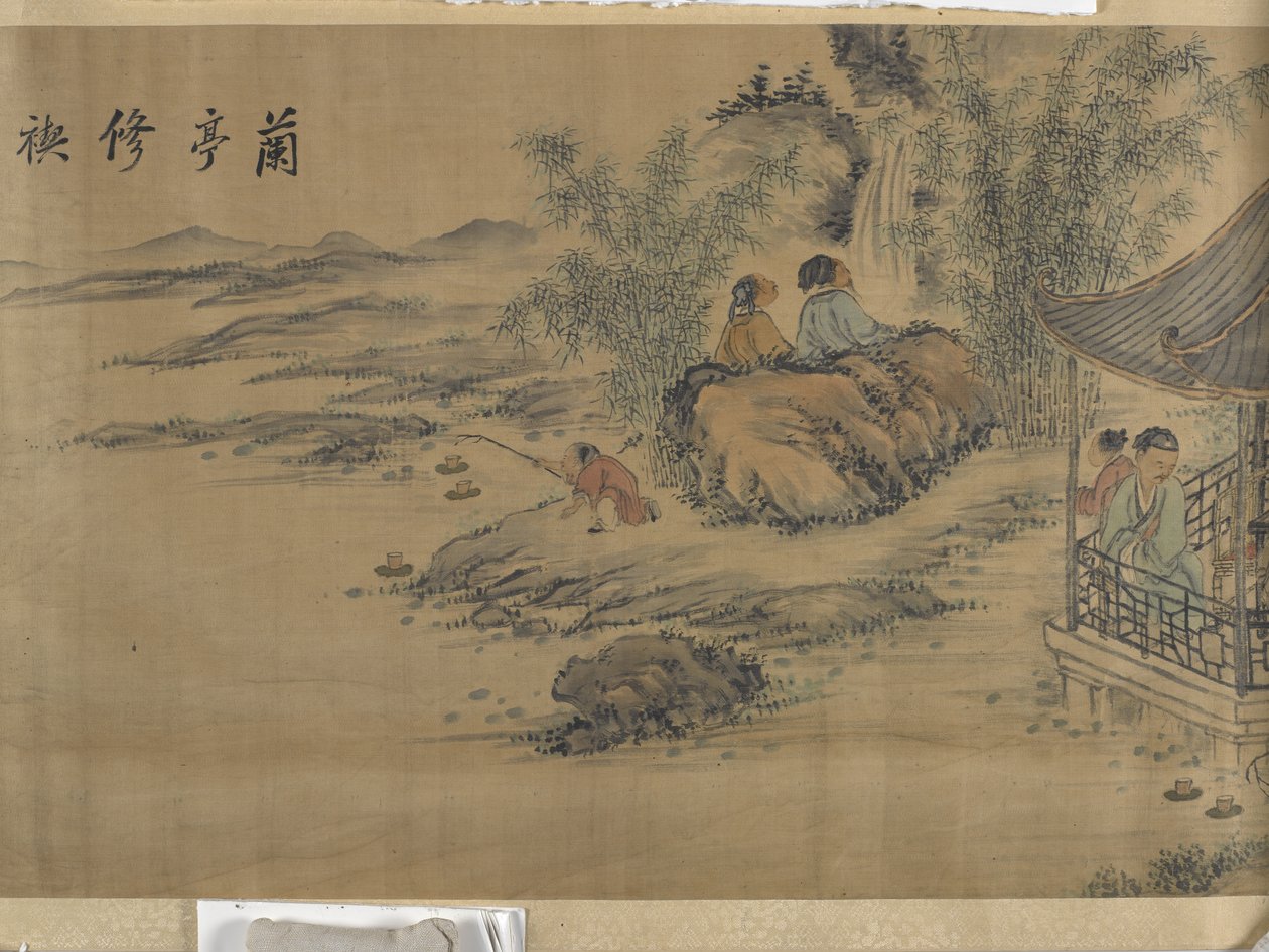 Lanting Orchid Pavilion'da Buluşma (saten üzerine mürekkep ve renkli) by Jiuru Chen