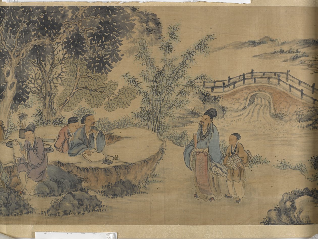 Lanting Orchid Pavilion'da Buluşma (saten üzerine mürekkep ve renkli) by Jiuru Chen