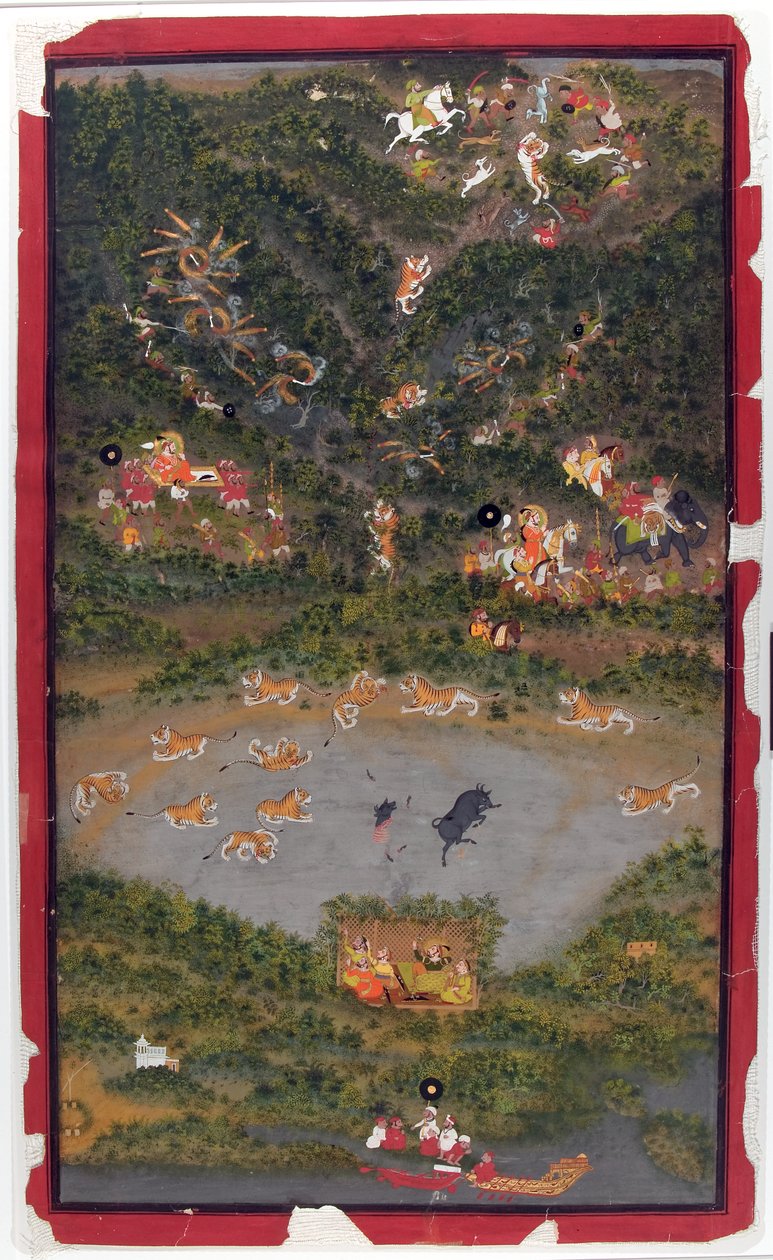 Maharana Jagat Singh II av kaplanı, 1749 (kağıt üzerinde opak tuvalet ve altın) by Jiva