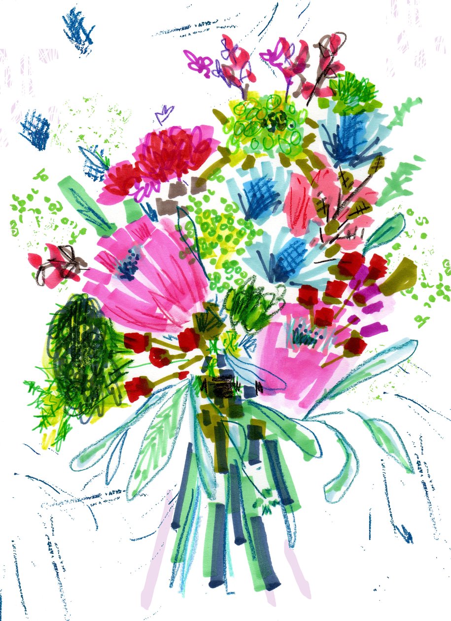 Buket. 2014 (kalem ve mürekkep, kağıt üzerine pastel boya) by Jo Chambers