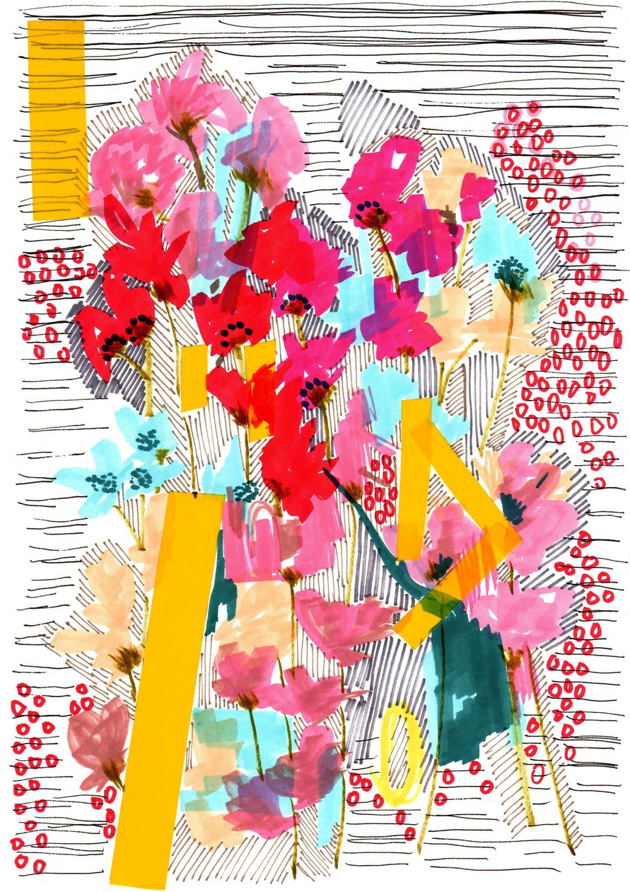 Floral Doodle 3, 2013 (kalem, mürekkep, kolaj ve kağıt) by Jo Chambers