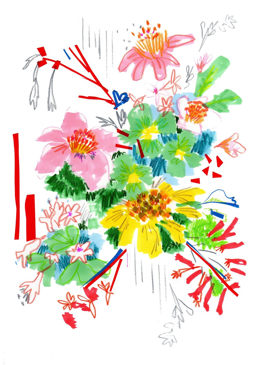 Floral Sketch 2, 2014 (kalem ve mürekkep, kağıt üzerinde kolaj) by Jo Chambers