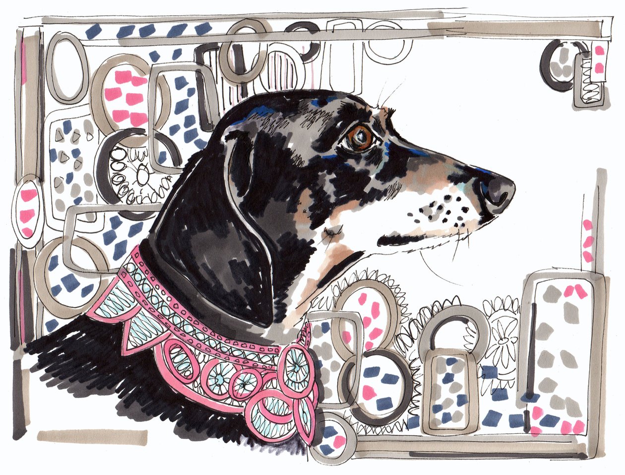 Lacey The Dachshund, 2013, (kalem, kağıt üzerine mürekkep) by Jo Chambers
