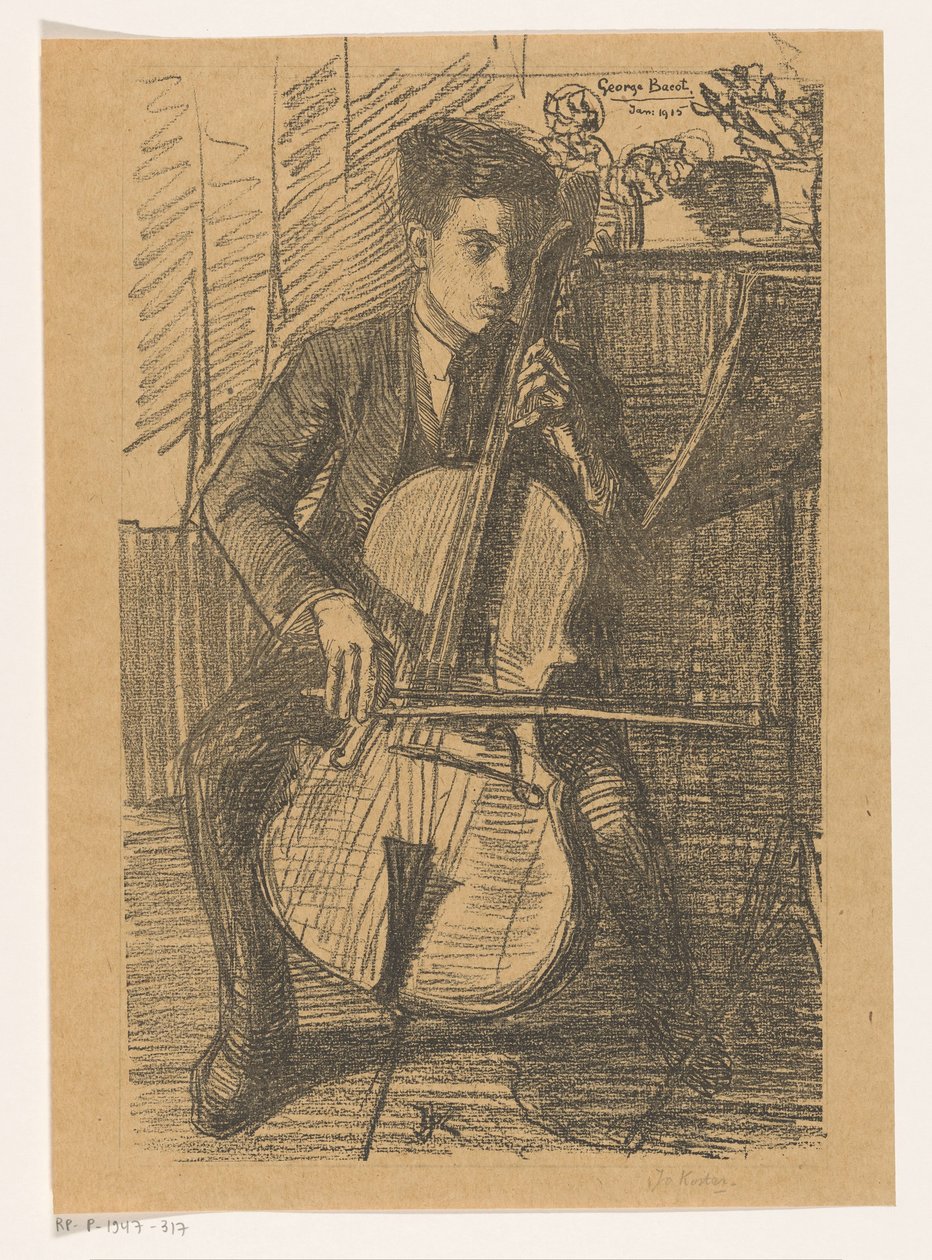 George Bacot çello çalıyor by Jo Koster (signed by artist)