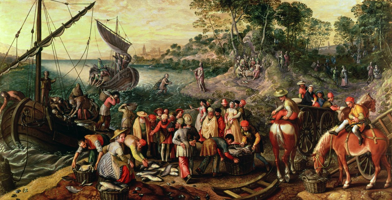 Balıkların Mucizevi Çekişi (panel) by Joachim Beuckelaer